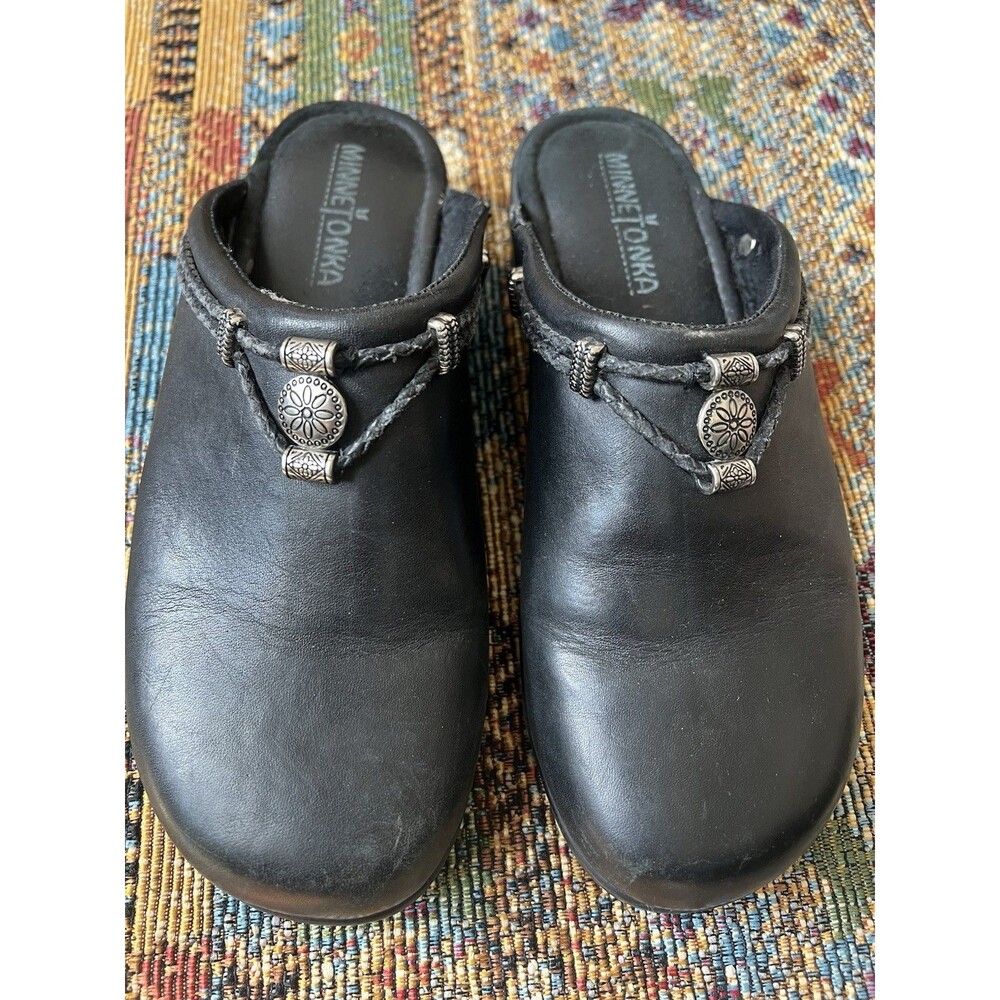 Minnetonka Silverthorne Leather Clogs Mules Sz 9 Cowgirl Southwestern Boho